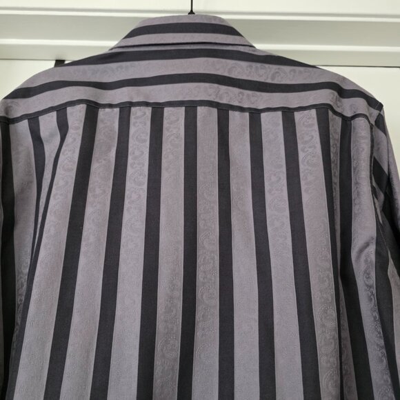 Robert Graham Shirt Mens XL Striped Long Sleeve Gray Black Paisley Flip Cuff - Picture 4 of 9